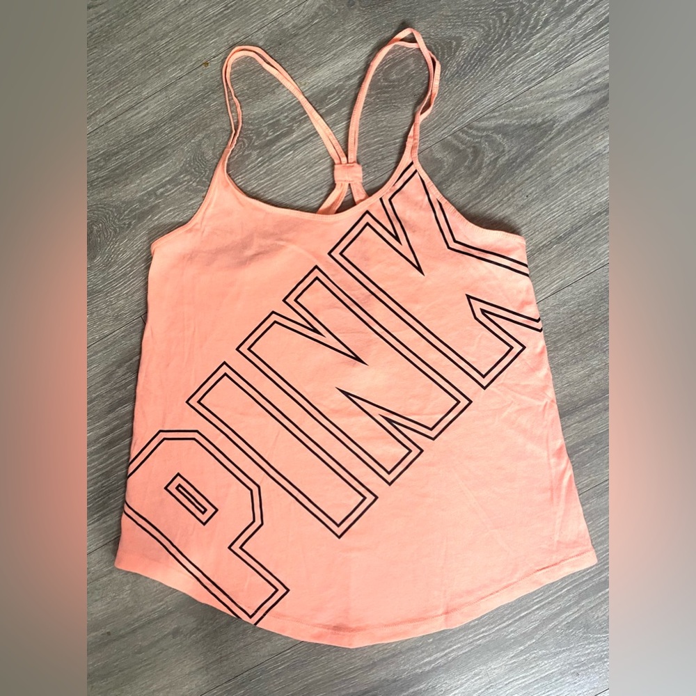 Victorias Secret PINK coral spell out tank top EUC BRIGHT orange vs pink XS🌻🍉